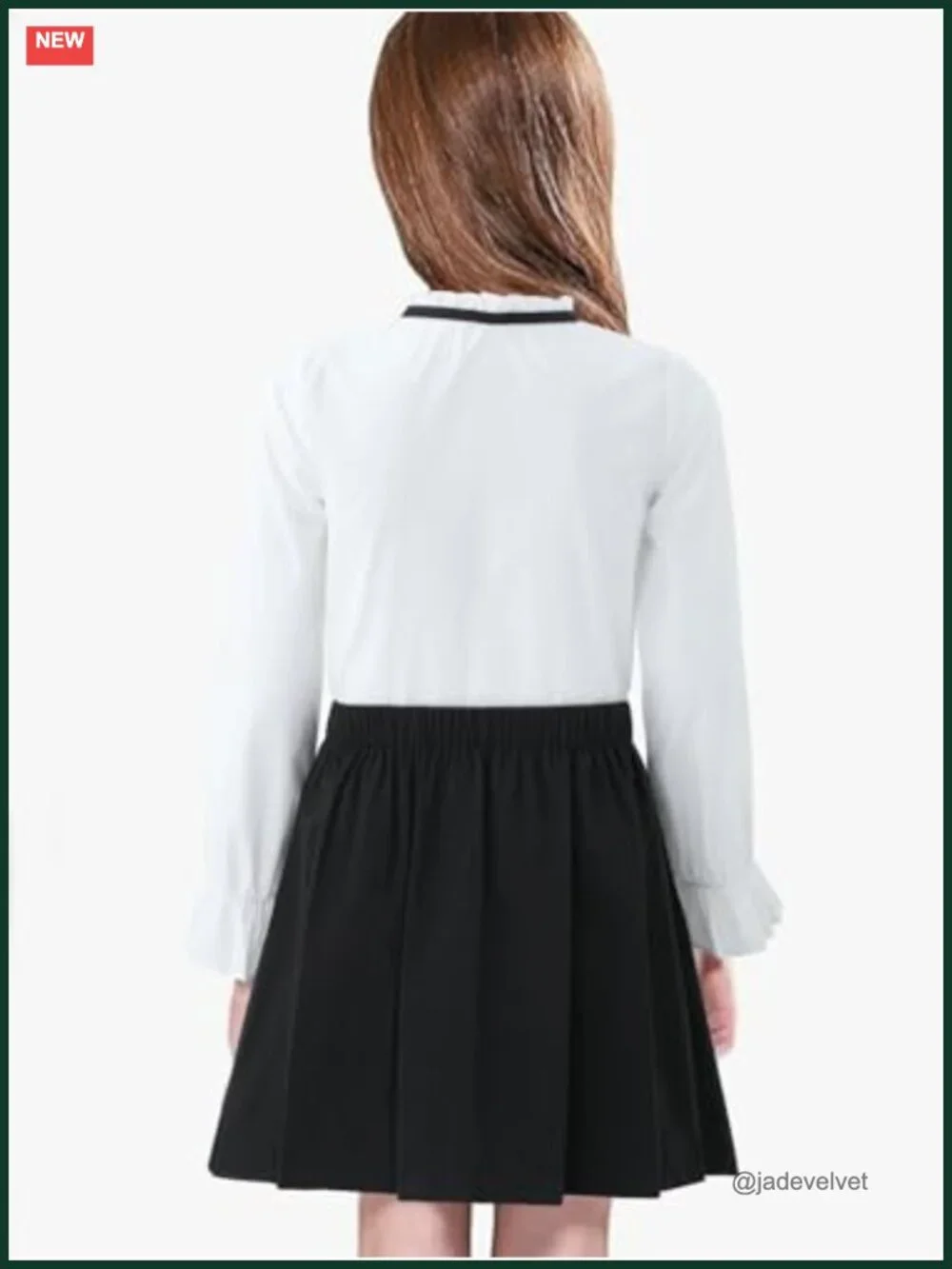 Girls 2-Piece Ruffle Blouse & Pleated Skirt School Uniform Set